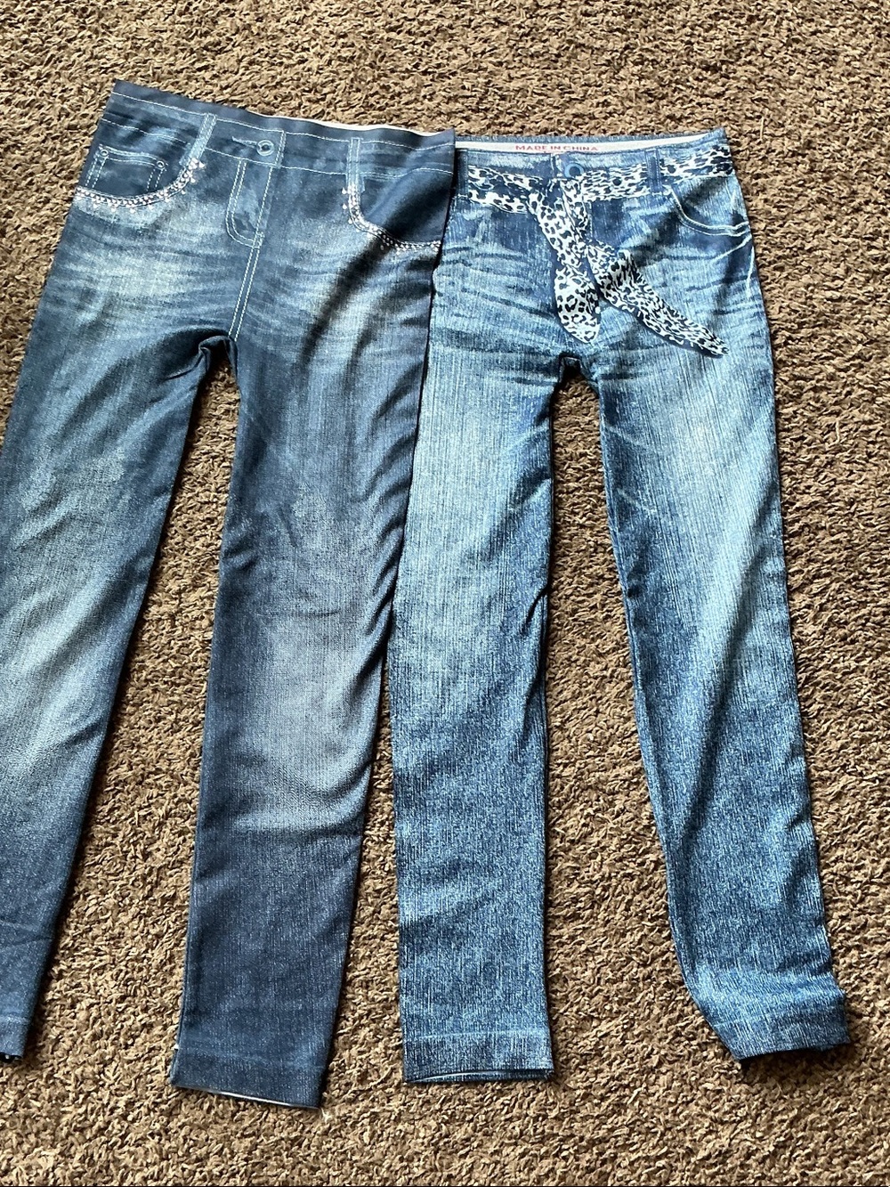 Two Pair Blue Girls Denim-Look Jeans Leggings - Unbranded